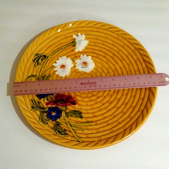 Vintage Schramberg SMF Majolica Serving Tray Basket Weave Floral Platter Germany - Picture 7 of 7